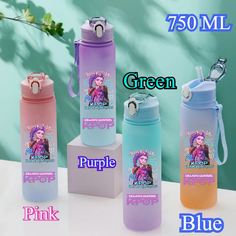 750ML KPop Demon Hunters Gradient Color Water Cup HUNTR/X Rumi Mira Zoey Jinu Drinking Bottle Saja Boys Tiger Kid Birthday Gift - YourGiftIdeasUK