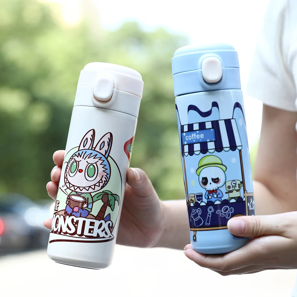 Printed 400Ml Water Bottle Thermos Cup Pocket Stainless Steel Thermal Coffee Mug Vacuum Insulated Flask Cup Kid Gift