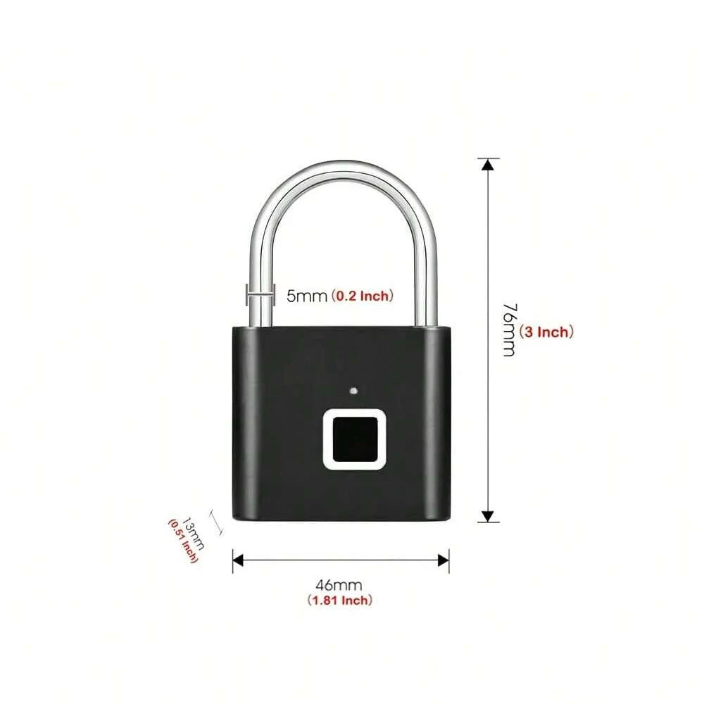 Keyless USB Charging Fingerprint Lock Smart Padlock Waterproof Door Lock 0.2sec Unlock Portable Anti-theft Padlock