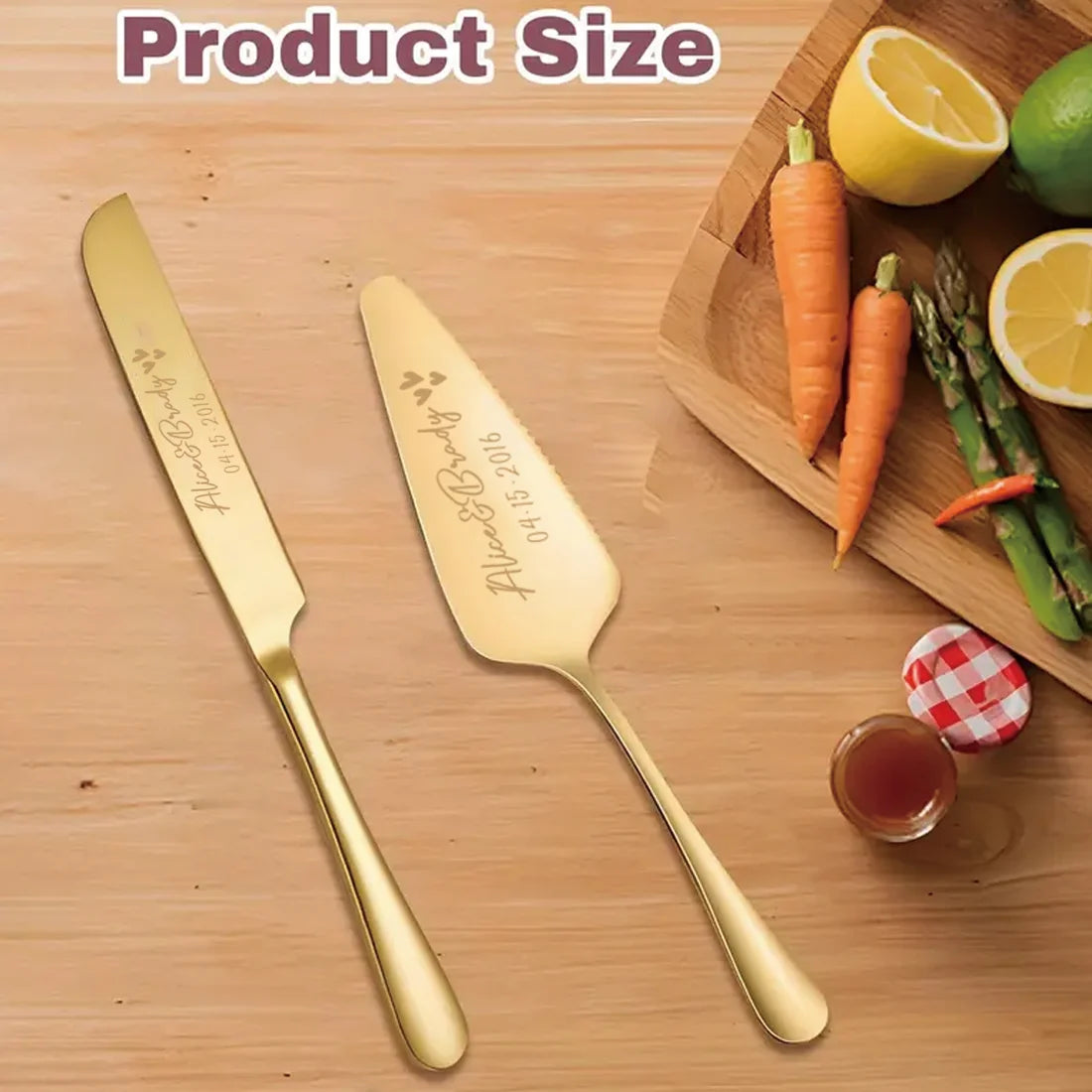 2pc custom engraved stainless steel cake knife set gift box, suitable for weddings, birthdays, all kinds of parties