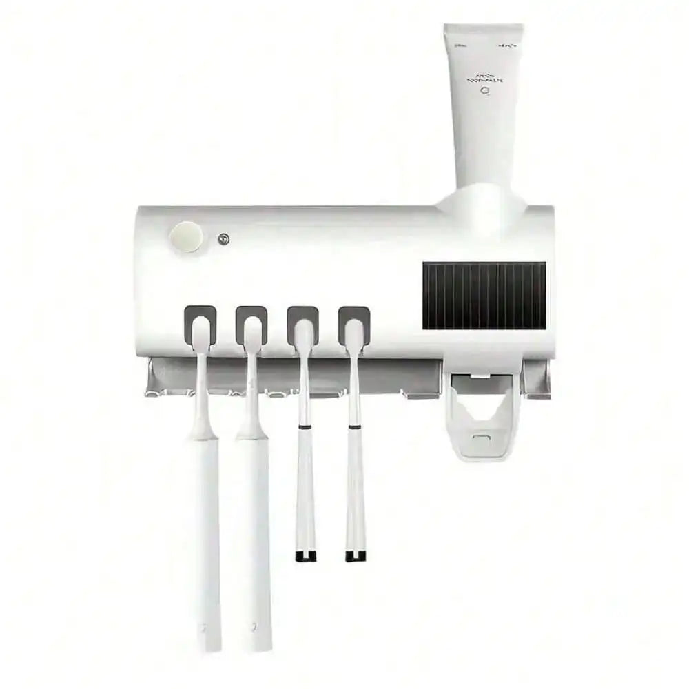 Wall Mounted Intelligent ToothBrush Sterilizer, UV Free, Solar Powered Cleaner, With Automatic Tooth paste Dispenser