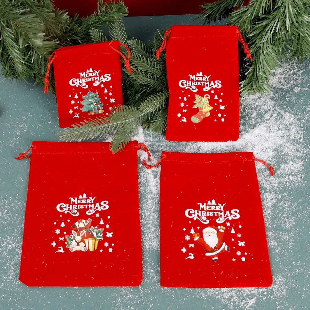 10/1pcs Merry Christmas Velvet Bags Candy Snack Drawstring Pouch Wrapping Bag Xmas Gifts Bracelet Jewelry Packaging Storage Bags - YourGiftIdeasUK