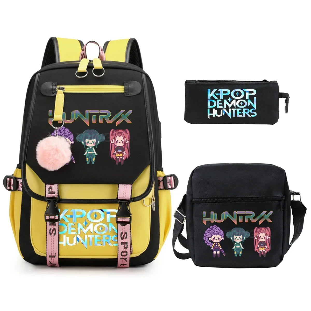 KPop Demon Hunters Student Backpack Single Shoulder Bag Casual Pencil Case Three Piece Set Oxford Cloth Unisex Backpack
