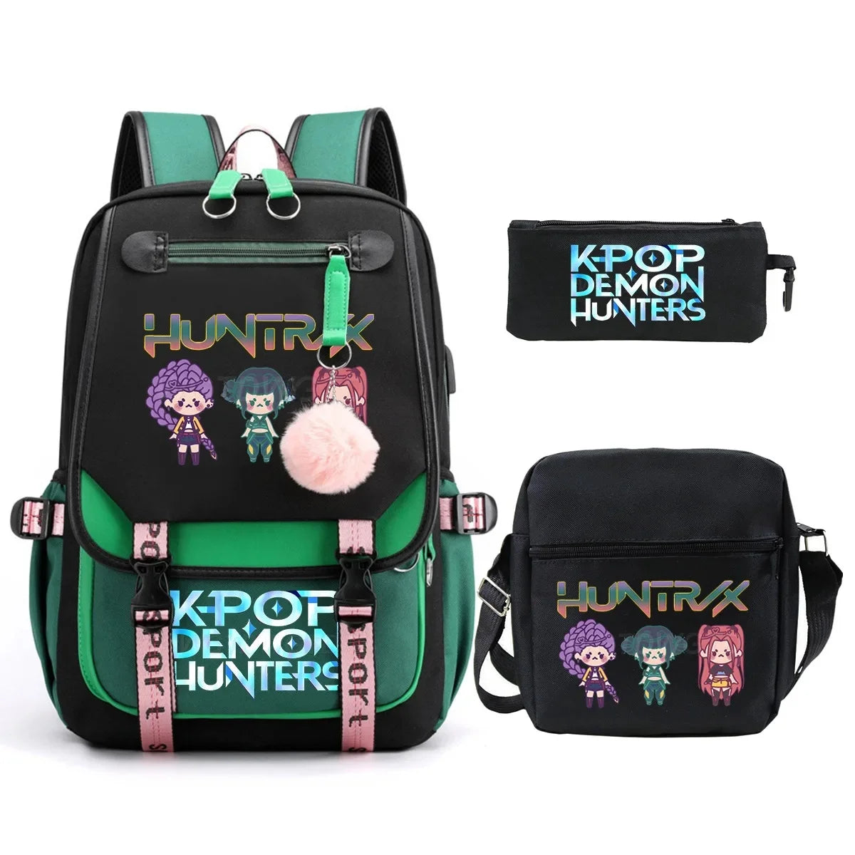 KPop Demon Hunters Student Backpack Single Shoulder Bag Casual Pencil Case Three Piece Set Oxford Cloth Unisex Backpack
