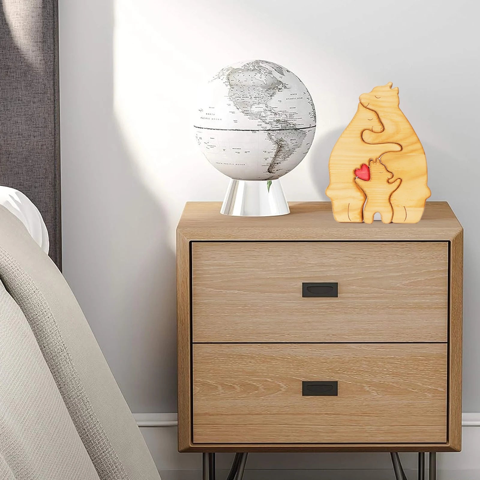 Art Wooden Bear Family Puzzle Personalized Name Custom Home Decor Christmas Heartwarming Gift for Parents