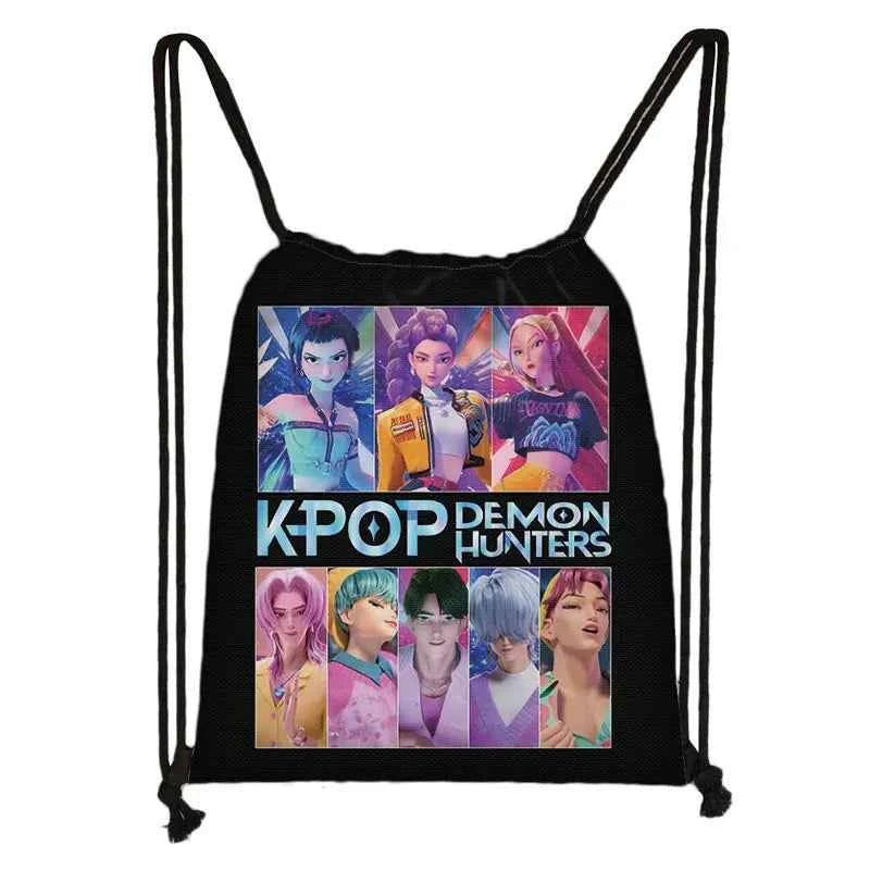 KPop Demon Hunters Print Drawstring Bag Saja Boys Daypack Mira Rumi Zoey Storage Bags for Travel Teenager Women Backpacks
