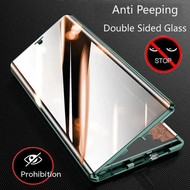 Anti Peeping Metal Phone Case For Samsung Galaxy S25 S24 S23 S22 Ultra Plus 360 Degree Privacy Protection Magnetic Phone Cover