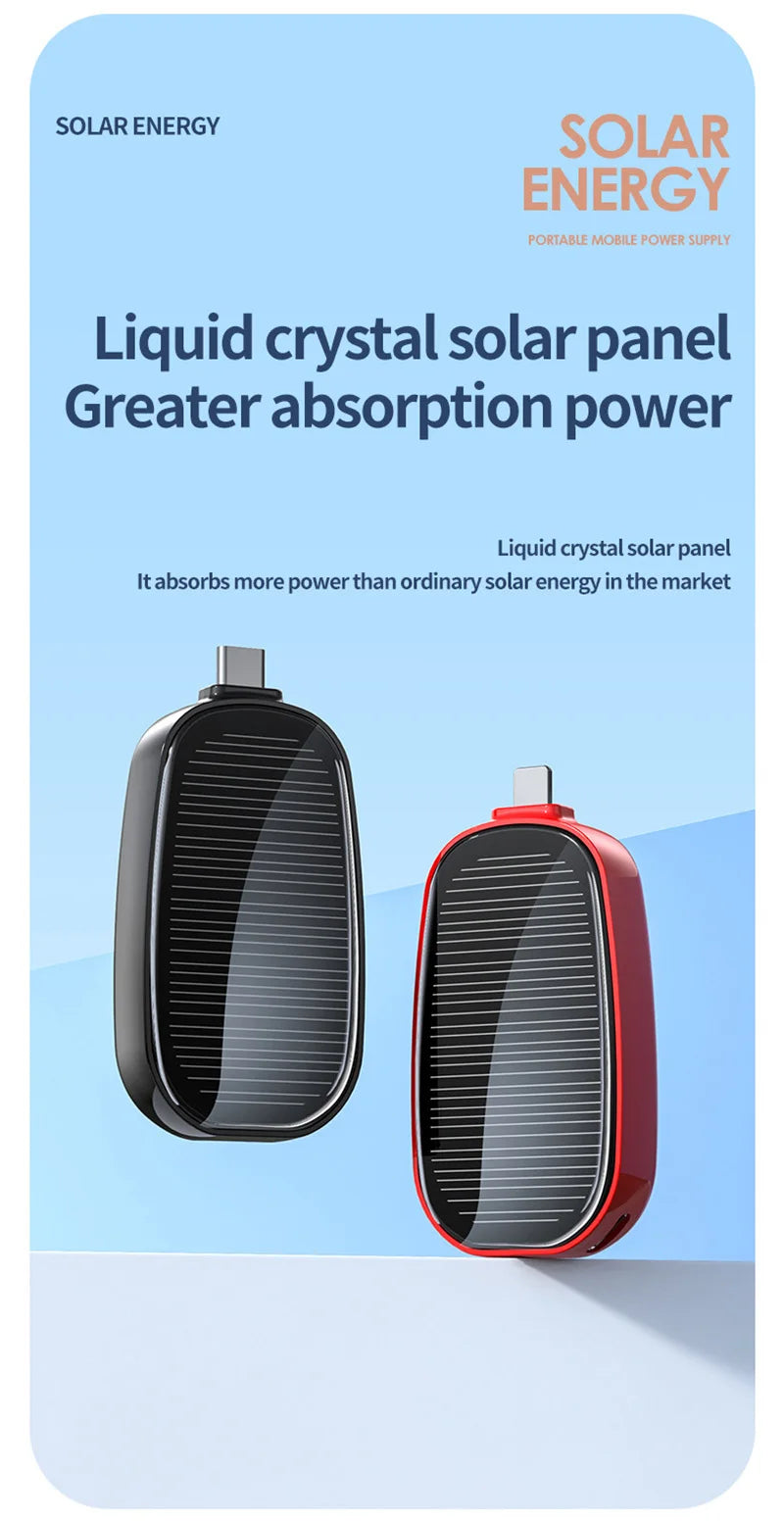 Solar Mini Power Bank Key Ring Portable Charger Compact Outdoor Camping External Battery Emergent Phone Powerbank 1200mAh 2025