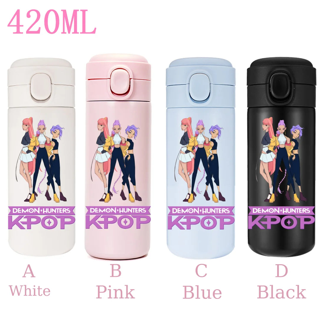 420ML KPop Demon Hunters Cartoon Stainless Steel Thermal Water Bottle Mini Leak Proof Portable Insulated Cup Birthday Gift - YourGiftIdeasUK