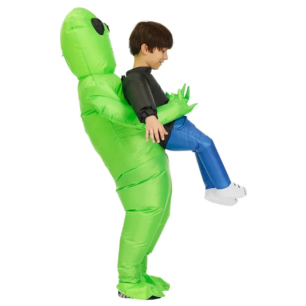 Kids Adult green ET Alien Inflatable Costume Anime Suits Dress Mascot Halloween Party Cosplay Costumes for Man Woman Boys Girls