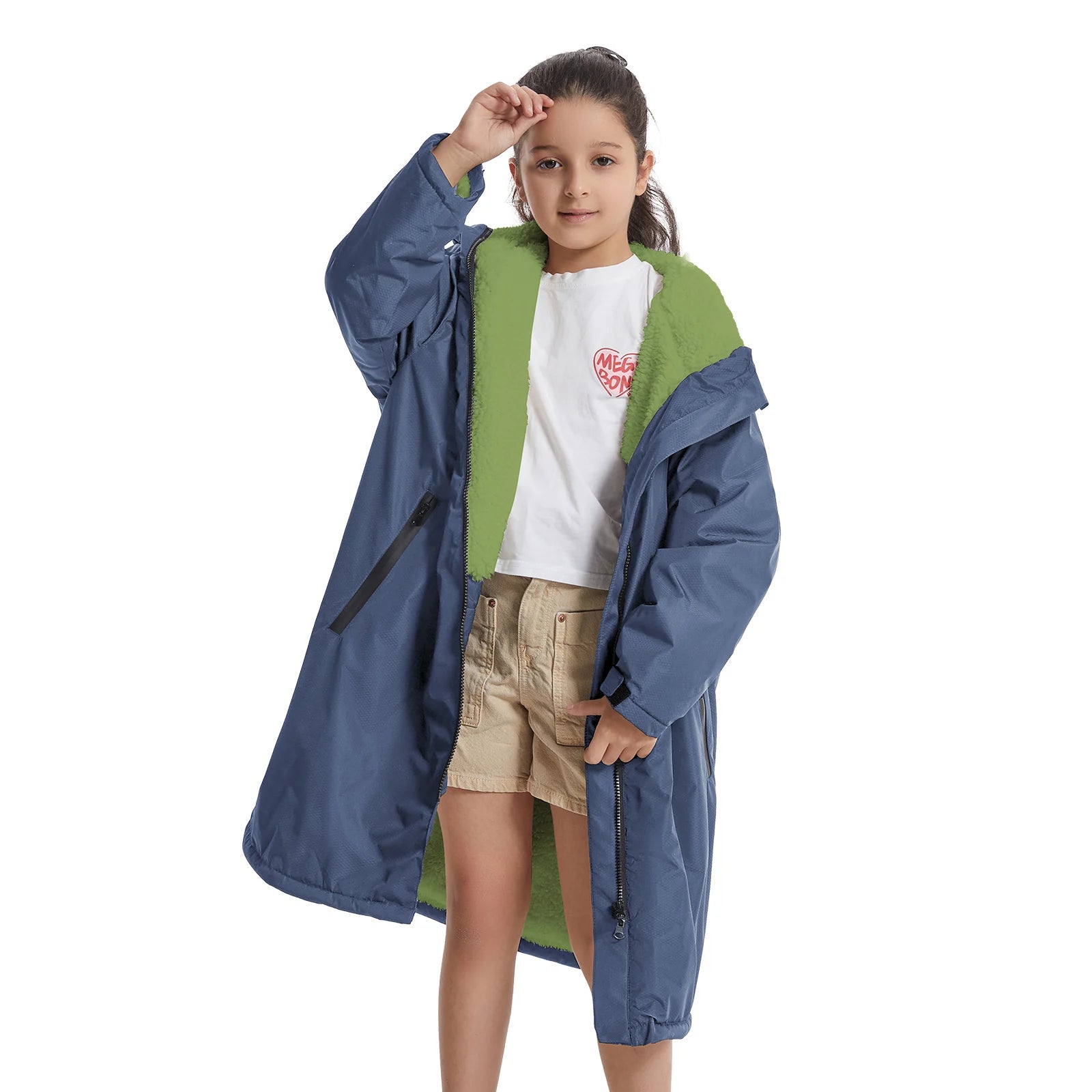 Waterproof Kids Changing Robe, Fluffy Wearable Blanket, Warm Soft Towel Hoodie , Swim Surf Poncho for 5-12 Years