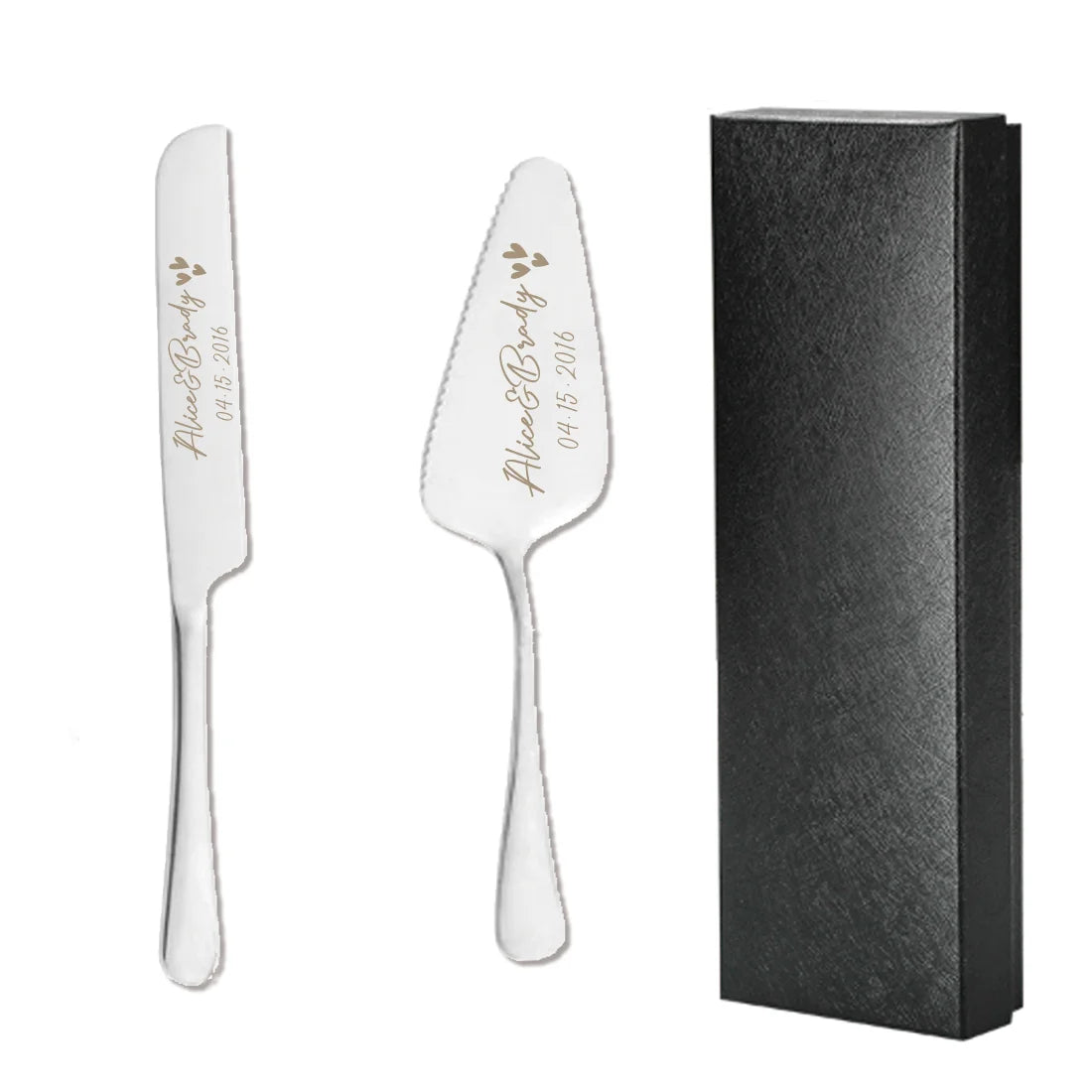2pc custom engraved stainless steel cake knife set gift box, suitable for weddings, birthdays, all kinds of parties