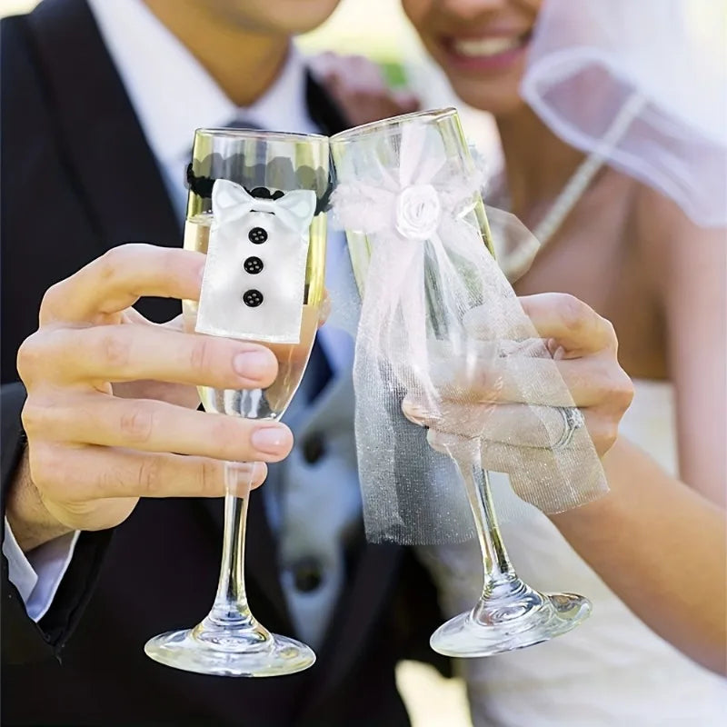 2Pcs Wedding Bride Groom Wine Cups Champagne Glasses Ornaments, Glass DIY To Be Bridal Shower Bachelorette Party Decor - YourGiftIdeasUK
