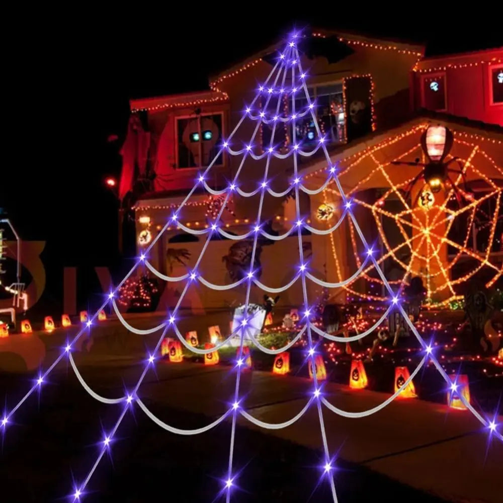 8 Modes Halloween Spider Web Lights Waterproof Glow LED Spider Net 5m Triangle Luminous Halloween Spider Indoor Outdoor - YourGiftIdeasUK