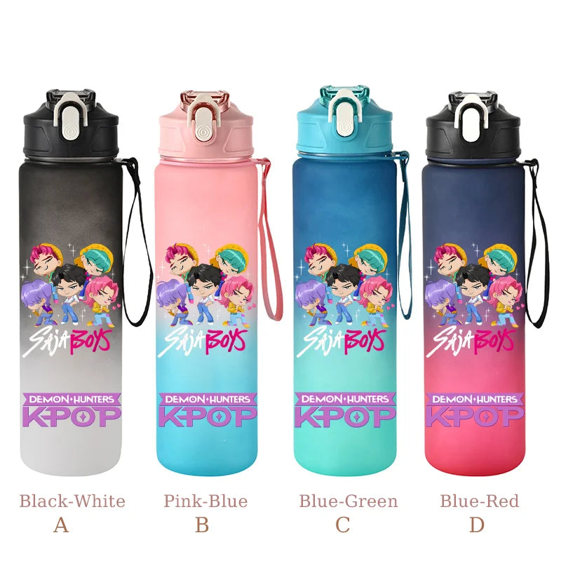 800ML KPop Demon Hunters Sports Water Bottle With Straw Men And Women Perfect For Outdoor Travel Hiking Office Jugs Fans Gifts - YourGiftIdeasUK