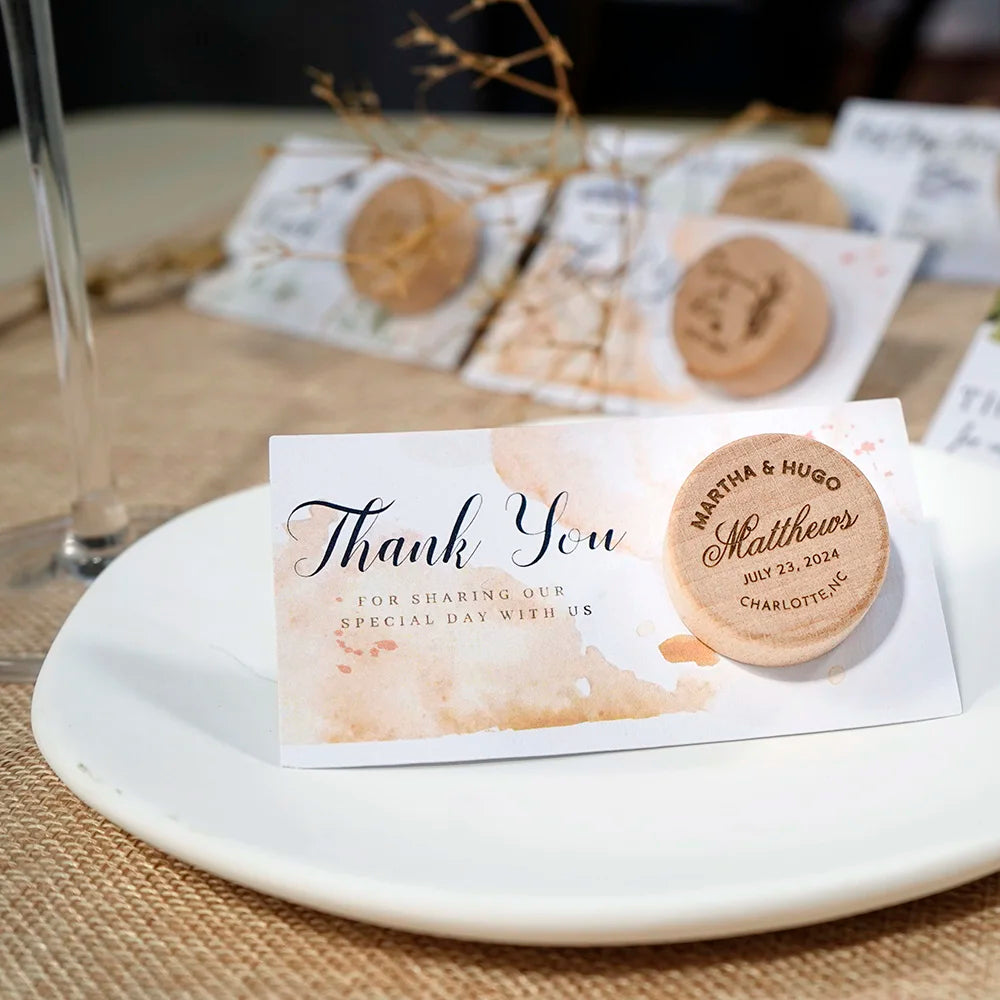 Custom 10pcs Wooden Wine Cork Stoppers with Thank You Card Wedding Party Baptism Ideas Personalized Gift for Guests in Bulk