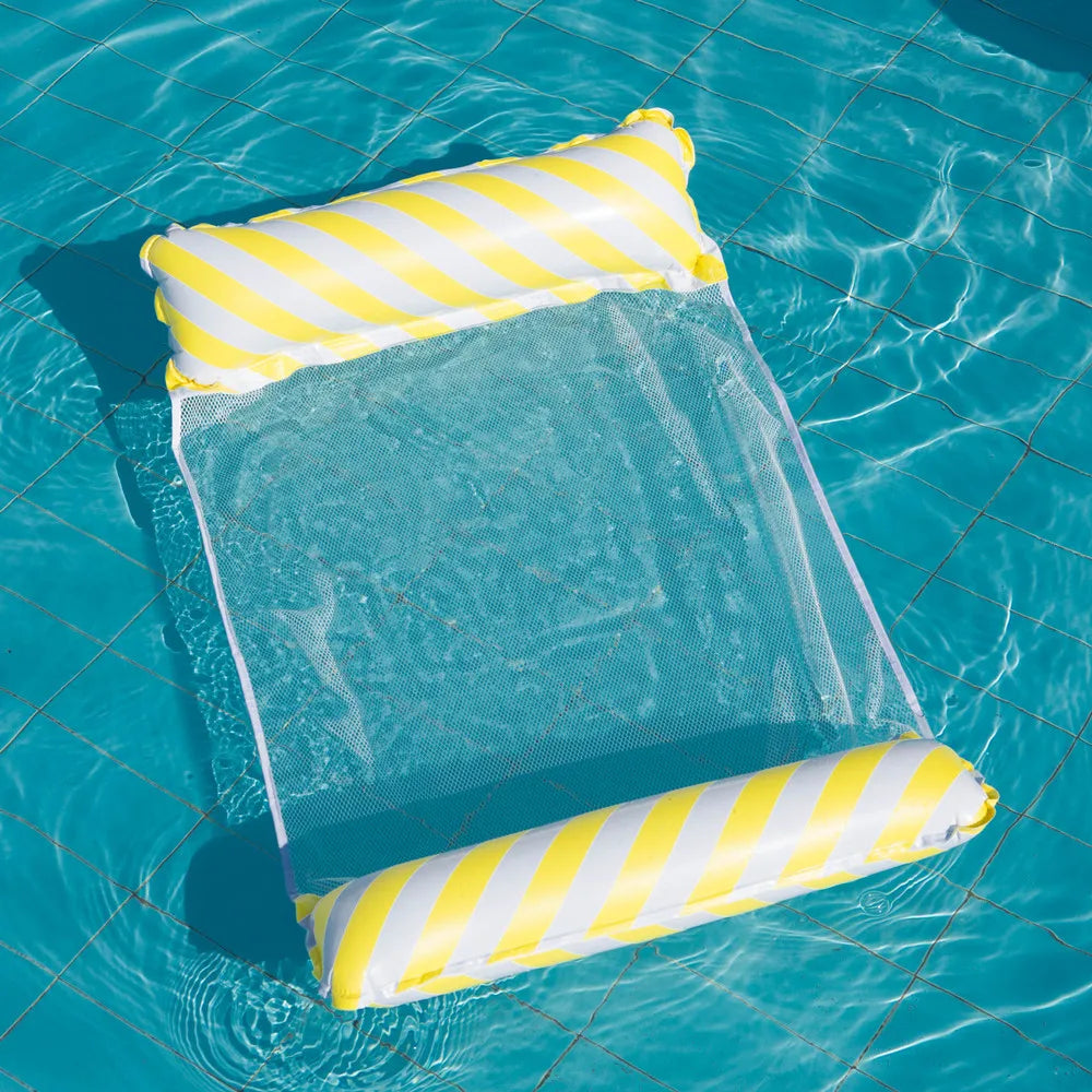Foldable Striped Inflatable Lounge Chair, Suitable For Swimming Pool Parties And Beach Leisure Floating Beds With Net Backrest