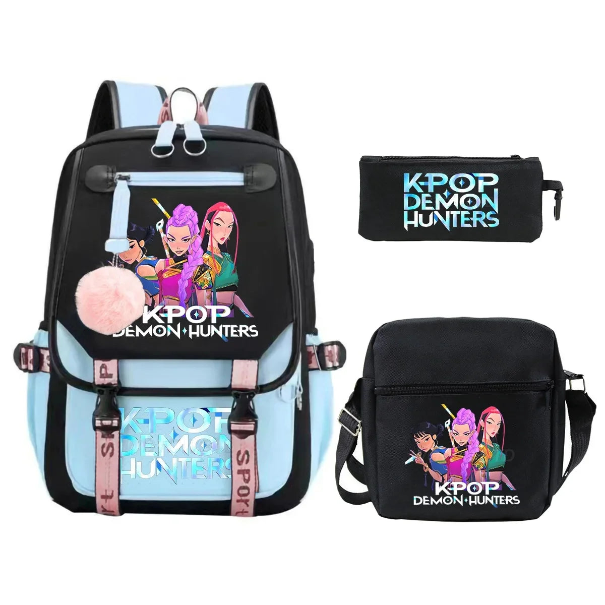 KPop Demon Hunters Student Backpack Single Shoulder Bag Casual Pencil Case Three Piece Set Oxford Cloth Unisex Backpack