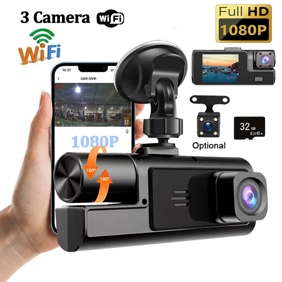 3-channel HD 1080p car DVR, WIFI car DVR front and rear vision camera night vision black box Auto parts, car recorder. - Your Gift Ideas