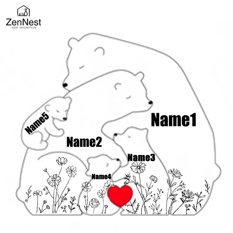 Artistic Wooden Puzzles, Little Bear Family Personalized Name Puzzles, Christmas Gifts, Home Tabletop Decorations