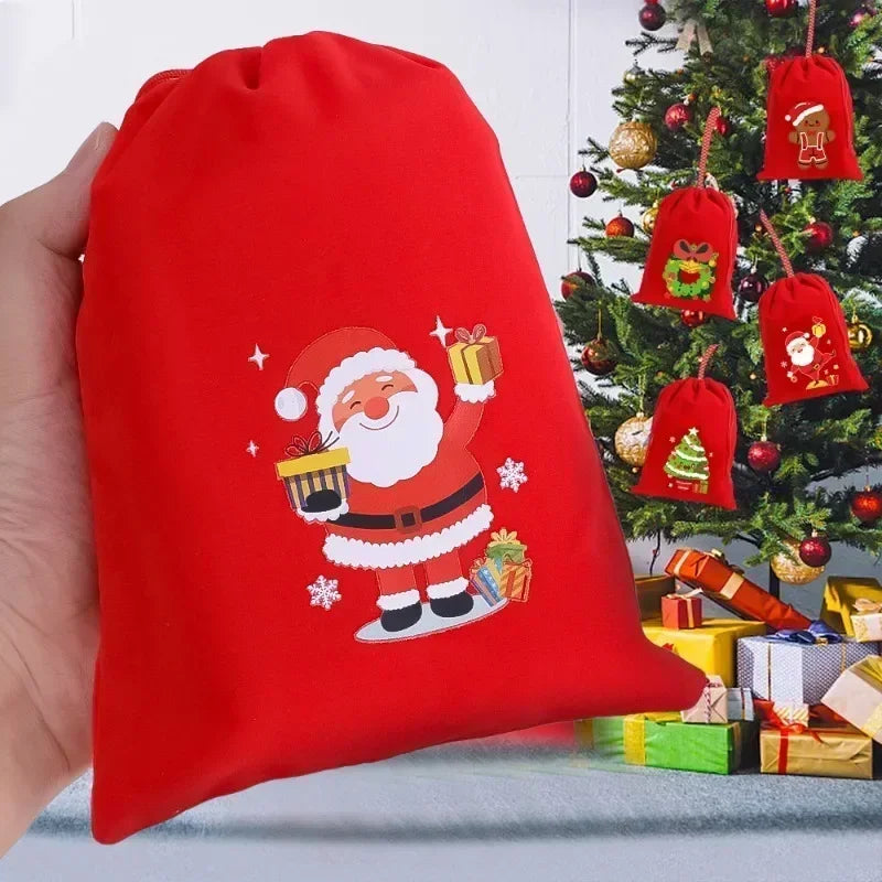 10/1pcs Merry Christmas Velvet Bags Candy Snack Drawstring Pouch Wrapping Bag Xmas Gifts Bracelet Jewelry Packaging Storage Bags - YourGiftIdeasUK