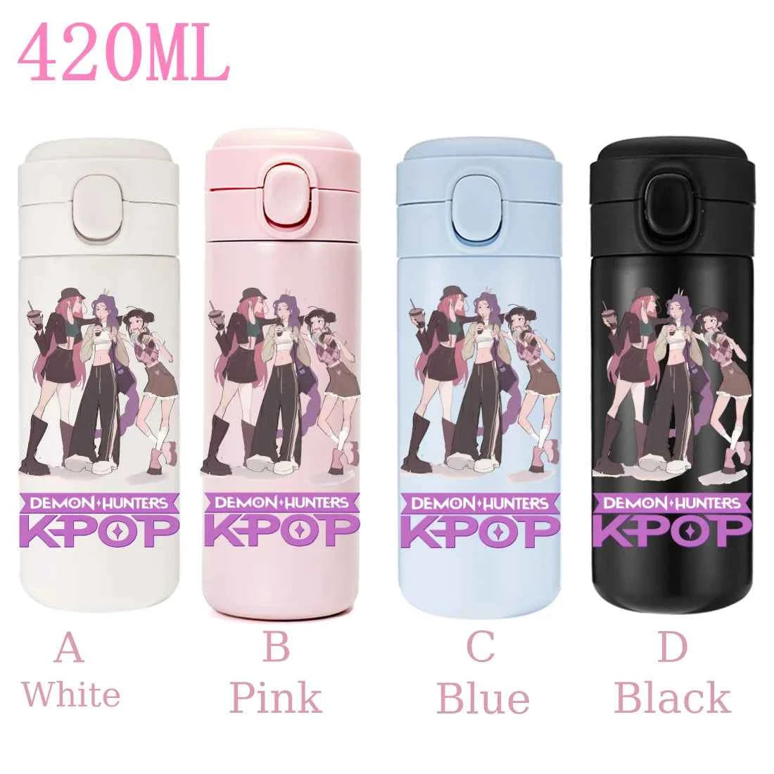 420ML KPop Demon Hunters Cartoon Stainless Steel Thermal Water Bottle Mini Leak Proof Portable Insulated Cup Birthday Gift