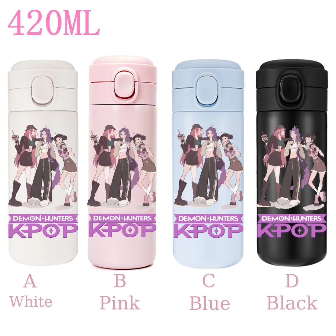 420ML KPop Demon Hunters Cartoon Stainless Steel Thermal Water Bottle Mini Leak Proof Portable Insulated Cup Birthday Gift - YourGiftIdeasUK