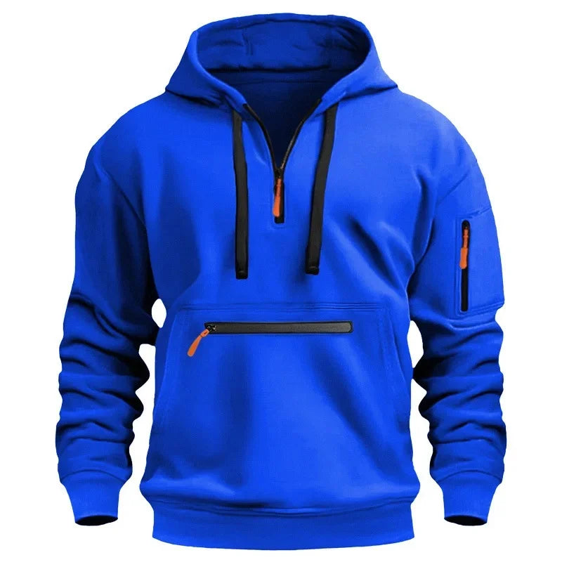 Men's autumn and winter pocket zipper hoodie fashion casual everyday with outdoor sports warm drawstring long-sleeved Tops - Your Gift Ideas