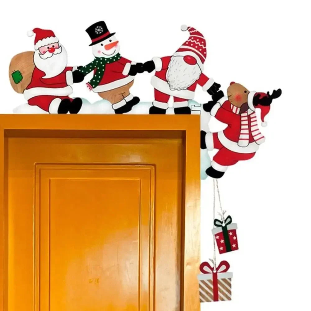 Christmas Door Frame Decoration, Santa Claus Snowman Elk Wooden Christmas Decorations, Door Frame Sign Pendant Xmas Party Decor - YourGiftIdeasUK