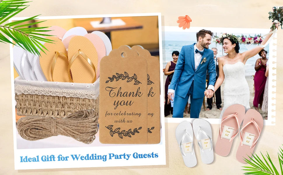 10-72Pairs Flip Flops for Wedding Guests Sandals Slippers with Cards  Bags Woman Men Wedding Favors Hen Beach Pool Party