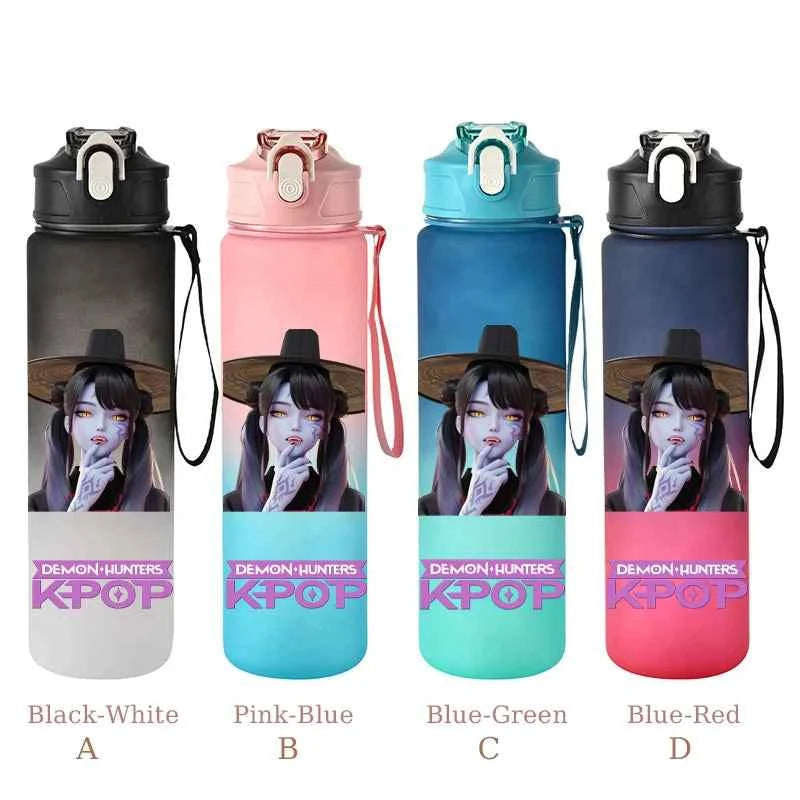 800ML KPop Demon Hunters Sports Water Bottle With Straw Men And Women Perfect For Outdoor Travel Hiking Office Jugs Fans Gifts