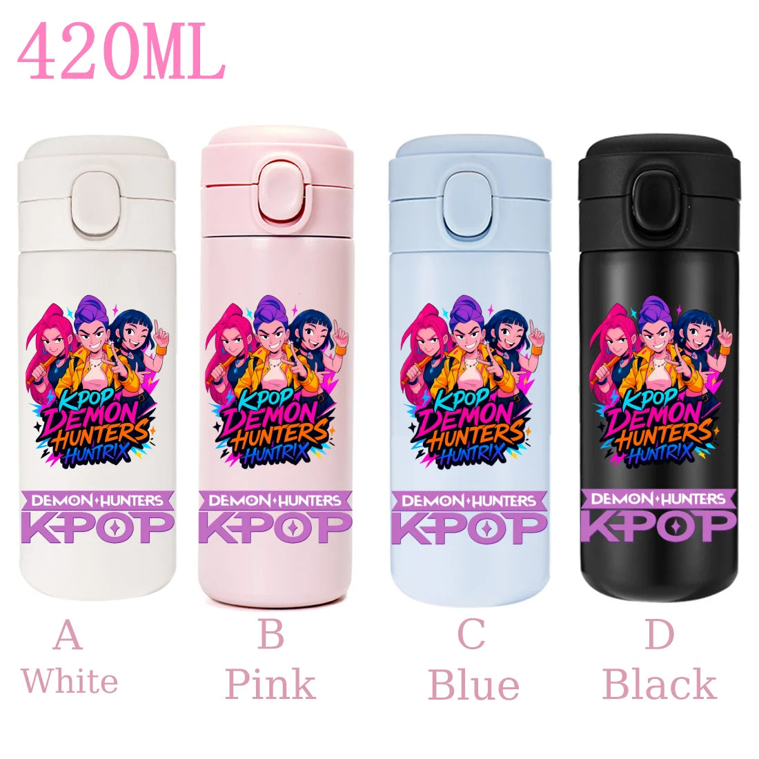 420ML KPop Demon Hunters Cartoon Stainless Steel Thermal Water Bottle Mini Leak Proof Portable Insulated Cup Birthday Gift - YourGiftIdeasUK