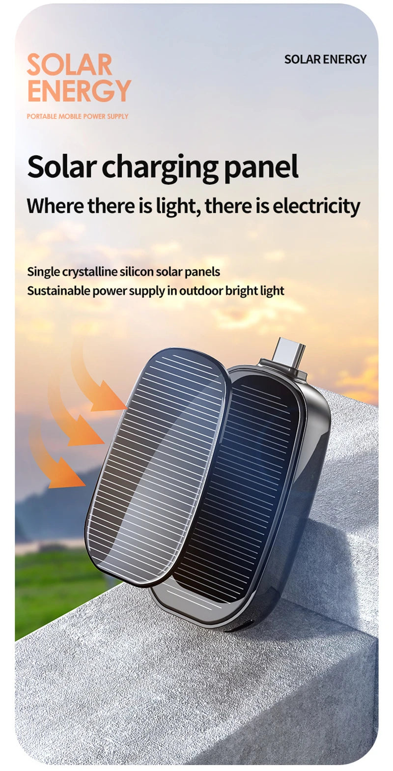 Solar Mini Power Bank Key Ring Portable Charger Compact Outdoor Camping External Battery Emergent Phone Powerbank 1200mAh 2025
