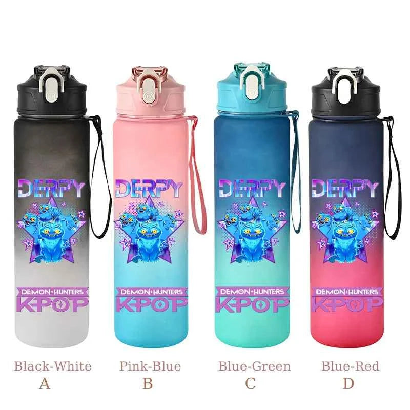 800ML KPop Demon Hunters Sports Water Bottle With Straw Men And Women Perfect For Outdoor Travel Hiking Office Jugs Fans Gifts