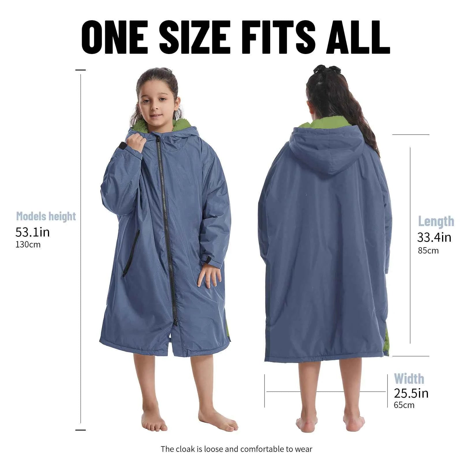Waterproof Kids Changing Robe, Fluffy Wearable Blanket, Warm Soft Towel Hoodie , Swim Surf Poncho for 5-12 Years