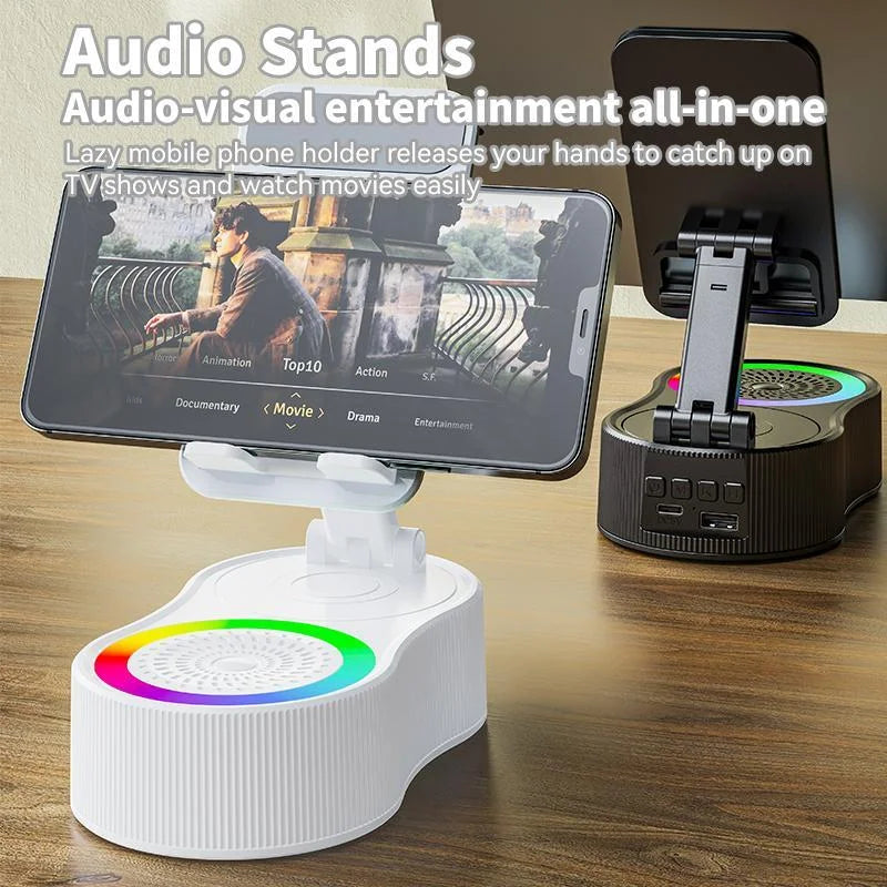 New Cell Phone Holder Stand With LDE Light Bluetooth Speaker Adjustable Tablet Bracket Support Portable Wireless Loudspeaker - YourGiftIdeasUK