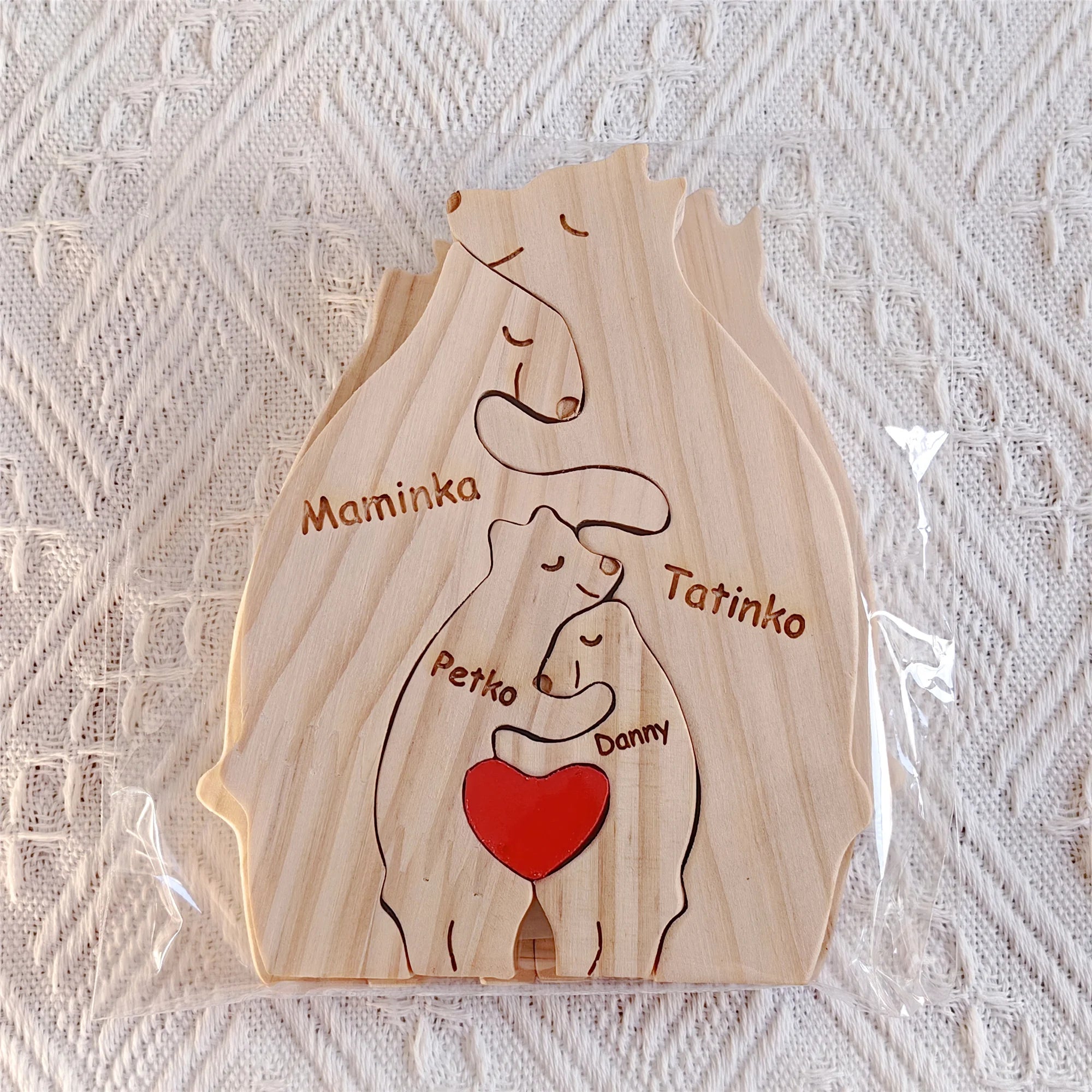 Art Wooden Bear Family Puzzle Personalized Name Custom Home Decor Christmas Heartwarming Gift for Parents