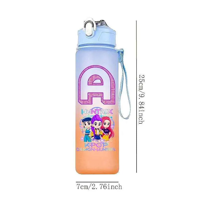 750ML Straw Plastic Water Bottle K-Pop Demon Hunters Letter Children's Anime Gradient Water Bottle Birthday Gift Rumi Mira Zoey