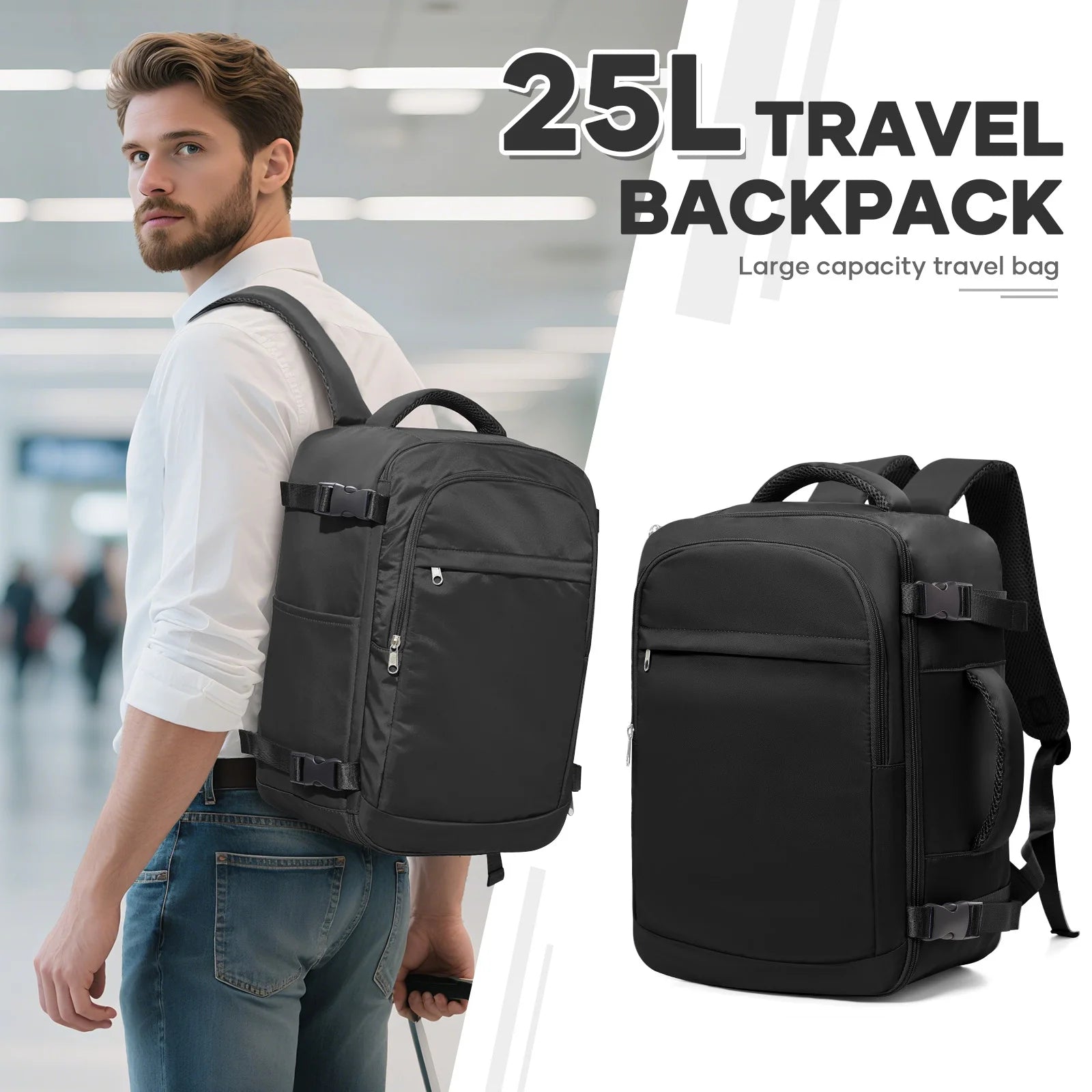 Under Seat Travel Backpack, Wizz 40x30x20 Airplane Travel Backpack Convenient Outdoor Men Laptop Backpack Outdoor Carry-On Bag