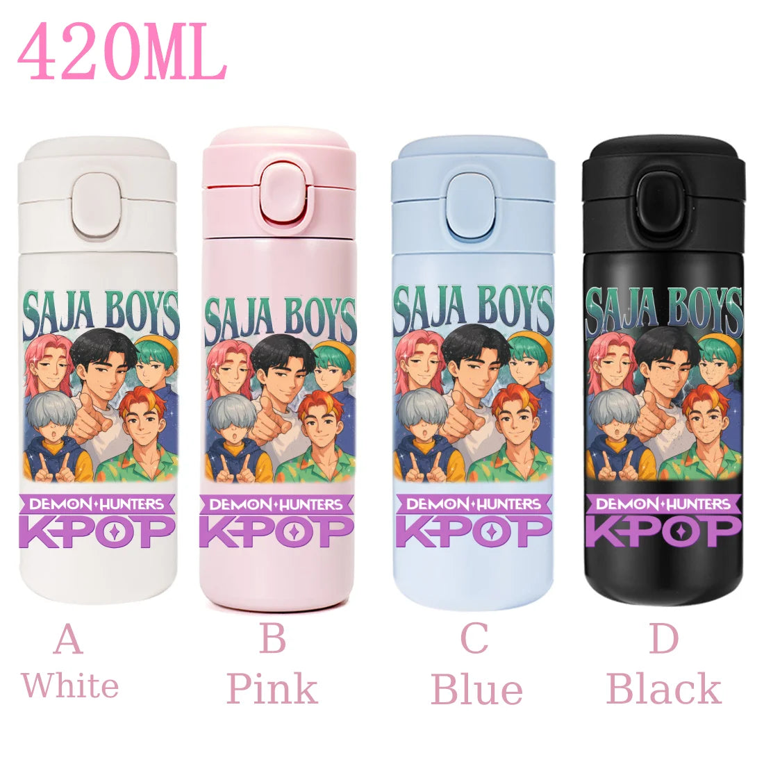 420ML KPop Demon Hunters Cartoon Stainless Steel Thermal Water Bottle Mini Leak Proof Portable Insulated Cup Birthday Gift - YourGiftIdeasUK