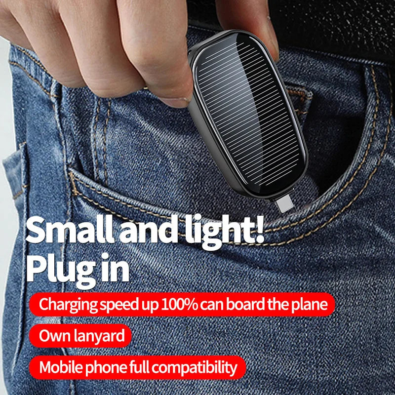 Solar Mini Power Bank Key Ring Portable Charger Compact Outdoor Camping External Battery Emergent Phone Powerbank 1200mAh 2025
