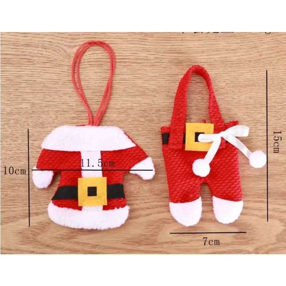 Enhance Your Dinner Table's Festive Atmosphere with 3 Sets of Spoon Fork Bag Skirt Pant Cutlery Holders Christmas Table Decor