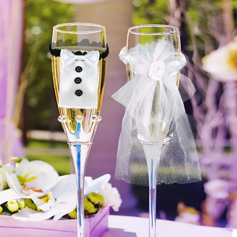2Pcs Wedding Bride Groom Wine Cups Champagne Glasses Ornaments, Glass DIY To Be Bridal Shower Bachelorette Party Decor - YourGiftIdeasUK
