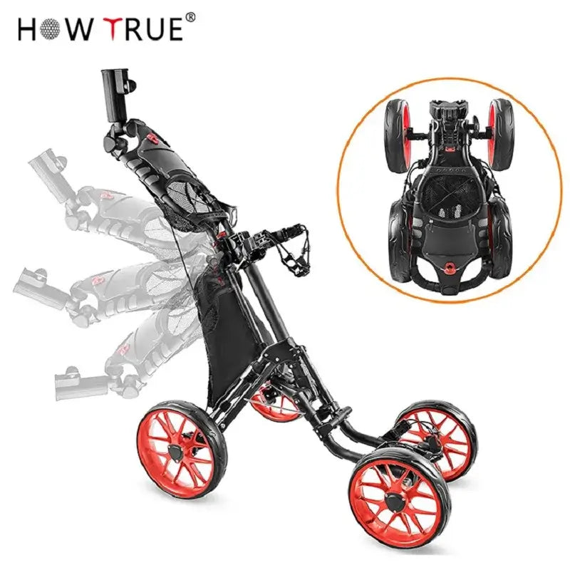 Folding Aluminum Alloy Golf Trolley 4 Wheels Golf Bag Pull Push Cart Umbrella Cup Holder Adjustable Trolley with Footbrake - YourGiftIdeasUK