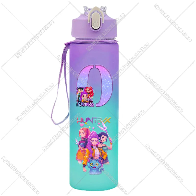 KPop Demon Hunters Gradient Water Bottles 750ml Letter A-Z Girl Straw Drinking Cups Portable High-capacity Outdoor Drink Bottle - YourGiftIdeasUK