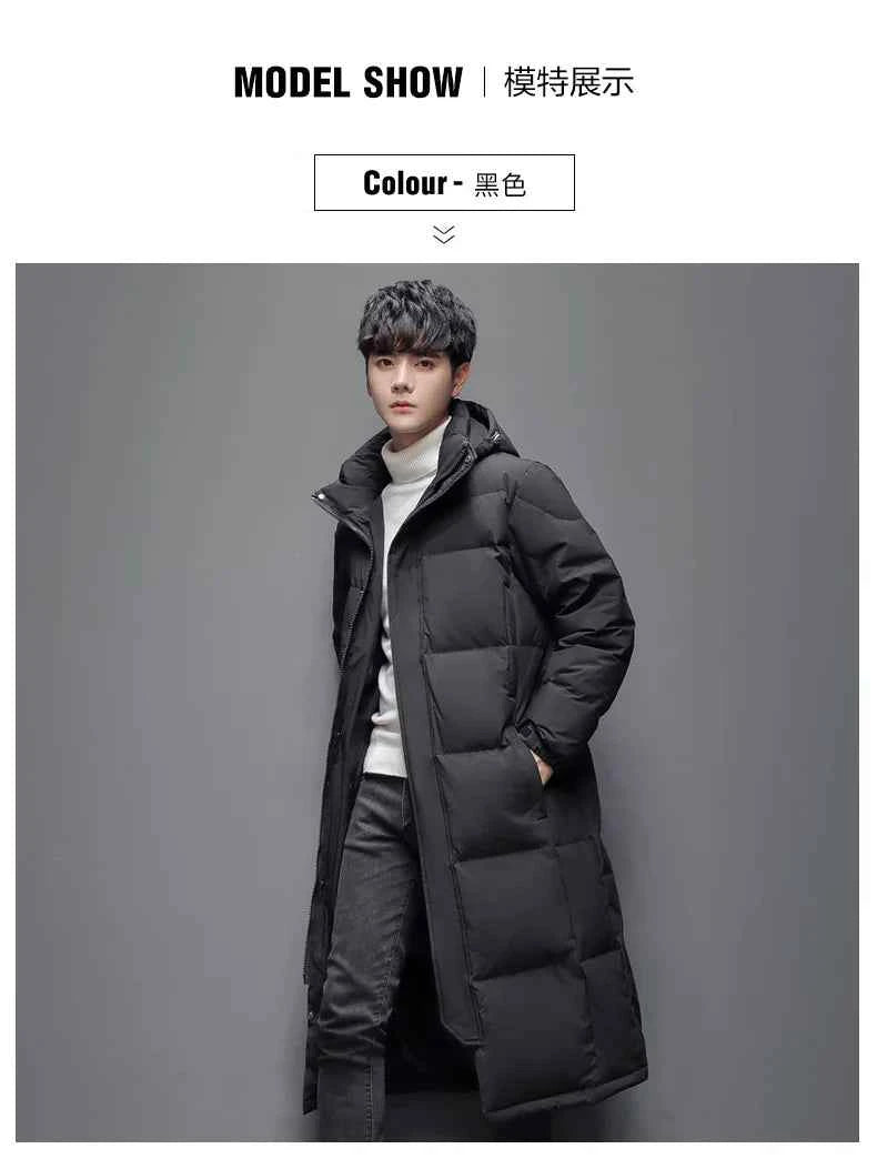 Men's Winter Long Down Jacket Brand Trendy Solid Color Hooded White Duck Down Parka Women Outdoor Ski Clothes Lightweight Coat