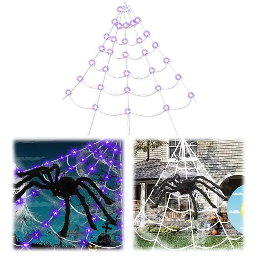 8 Modes Halloween Spider Web Lights Waterproof Glow LED Spider Net 5m Triangle Luminous Halloween Spider Indoor Outdoor - YourGiftIdeasUK