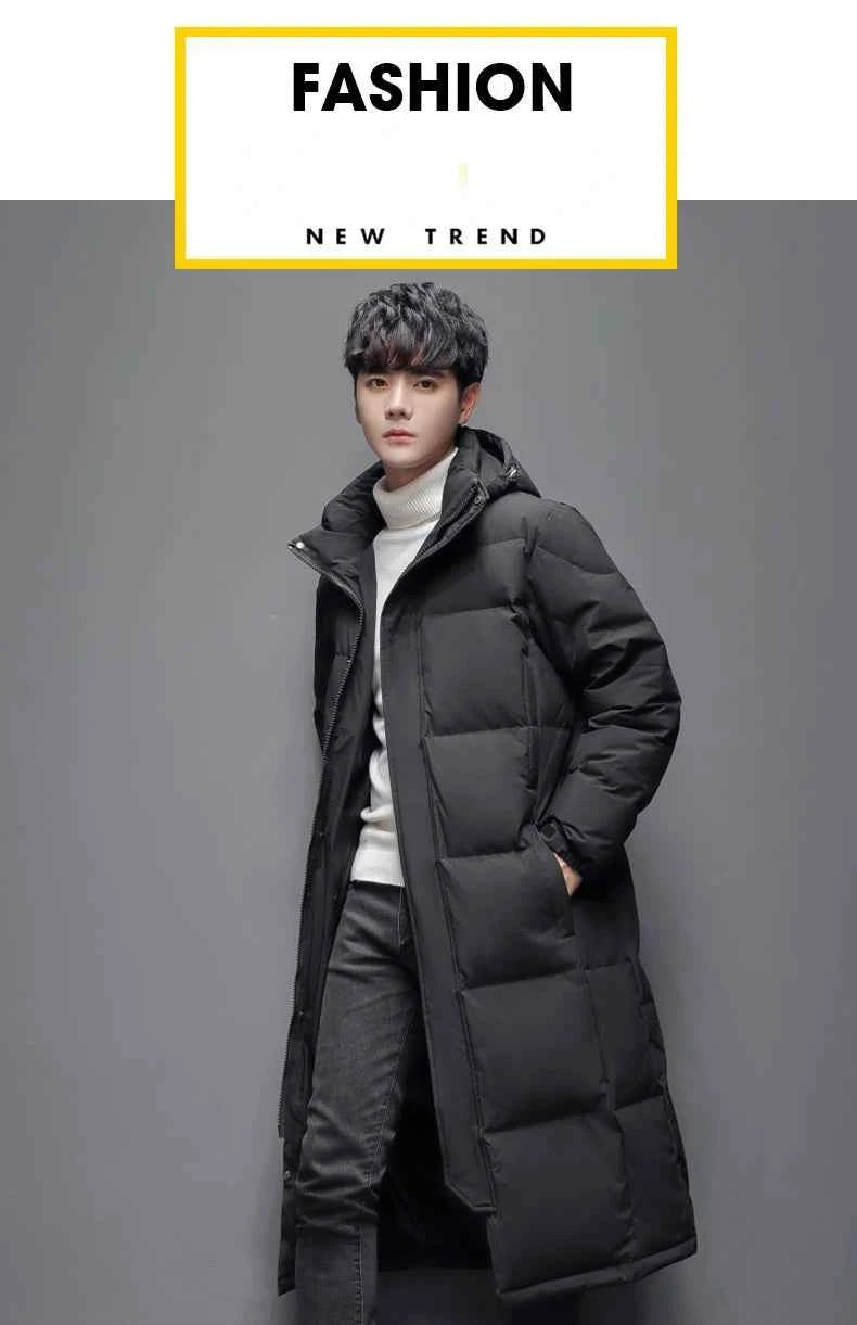 Men's Winter Long Down Jacket Brand Trendy Solid Color Hooded White Duck Down Parka Women Outdoor Ski Clothes Lightweight Coat