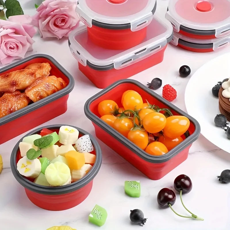 1/4pcs Collapsible Silicone Food Storage Container Stackable Space Saving Lunch Box Microwaveable Foldable Kitchen Accessories
