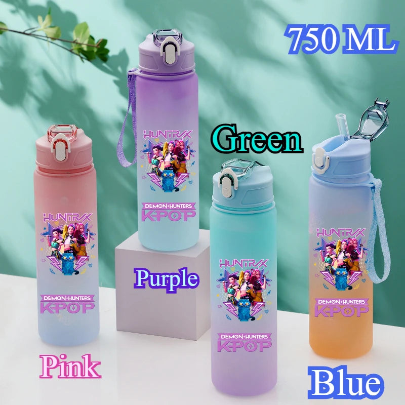 750ML KPop Demon Hunters Gradient Color Water Cup HUNTR/X Rumi Mira Zoey Jinu Drinking Bottle Saja Boys Tiger Kid Birthday Gift - YourGiftIdeasUK